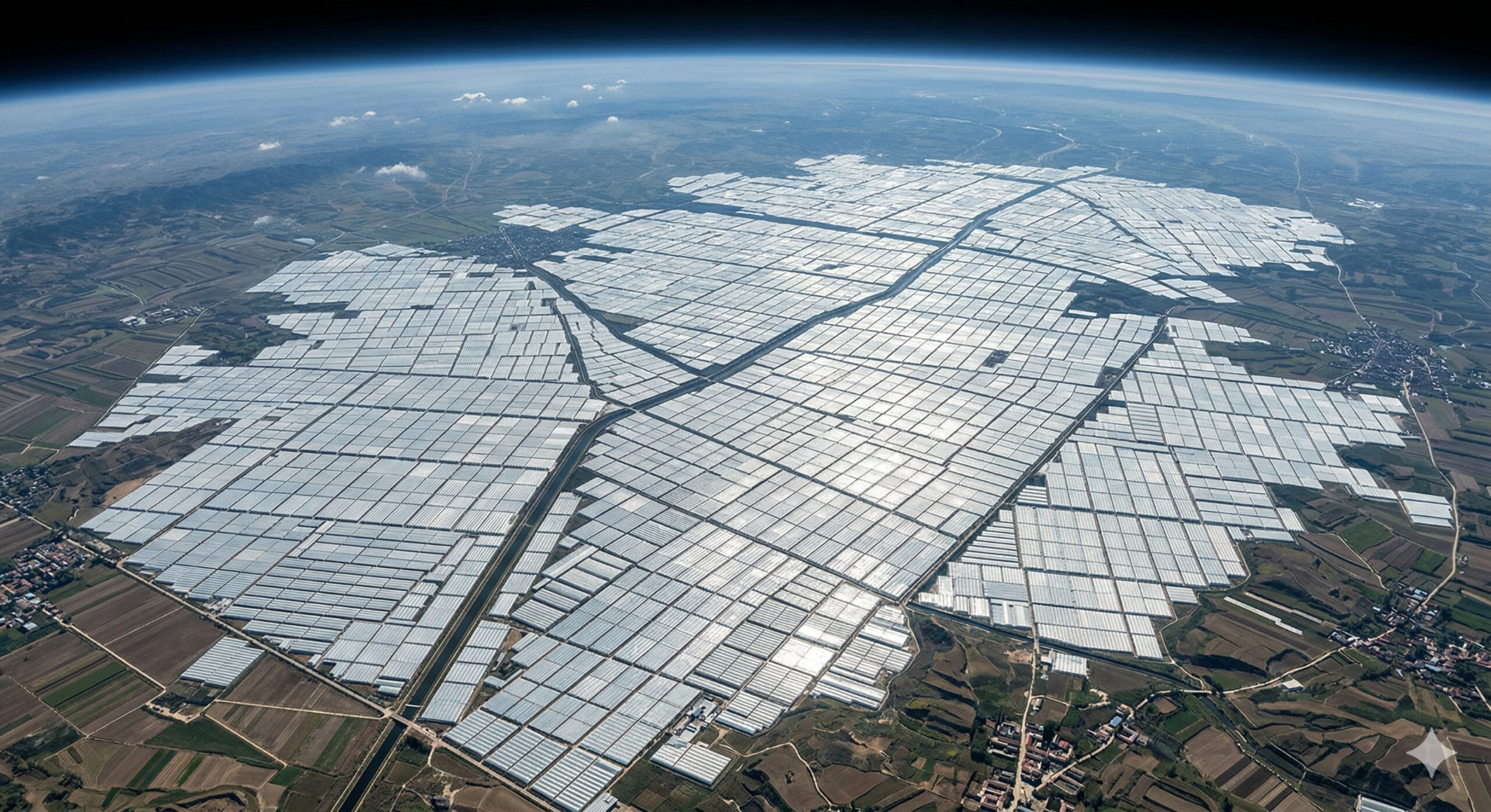 Reflective greenhouse roofs seen from space