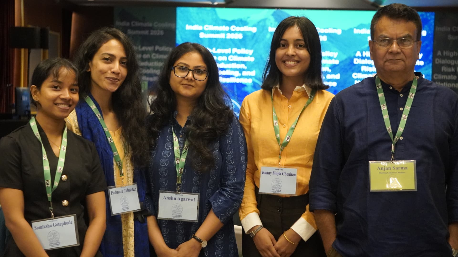 MEER delegates Samiksha Gotephode and Bunny Singh Chouhan with fellow delegates at the India Climate Cooling Summit 2026