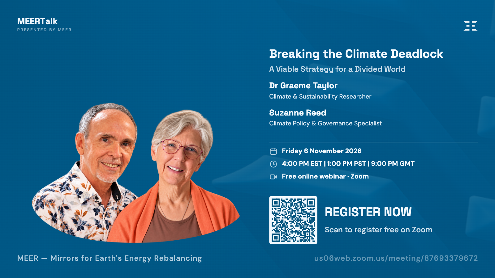 Breaking the Climate Deadlock with Dr. Graeme Taylor and Suzanne Reed, Friday, November 6, 2026